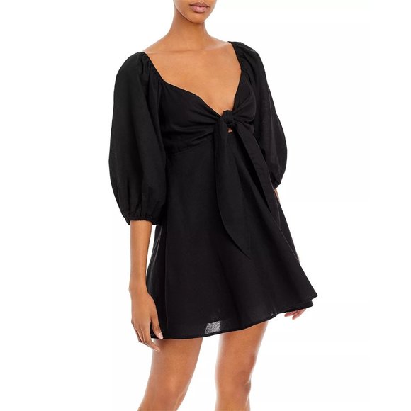 CHARLIE HOLIDAY Sonny Knot Front Mini Dress in Black - NWT - Size Small - Picture 1 of 2